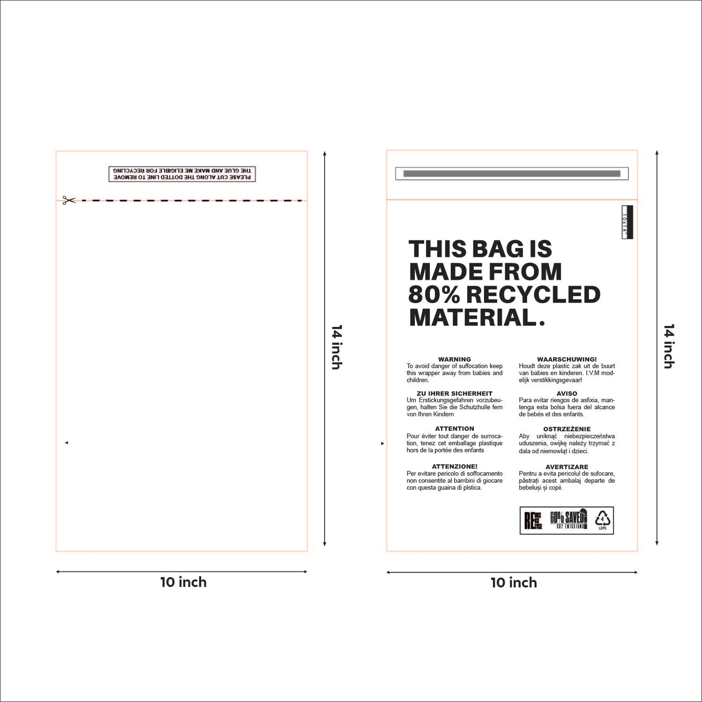 10 x 14 Resealable Clear mailing bag design