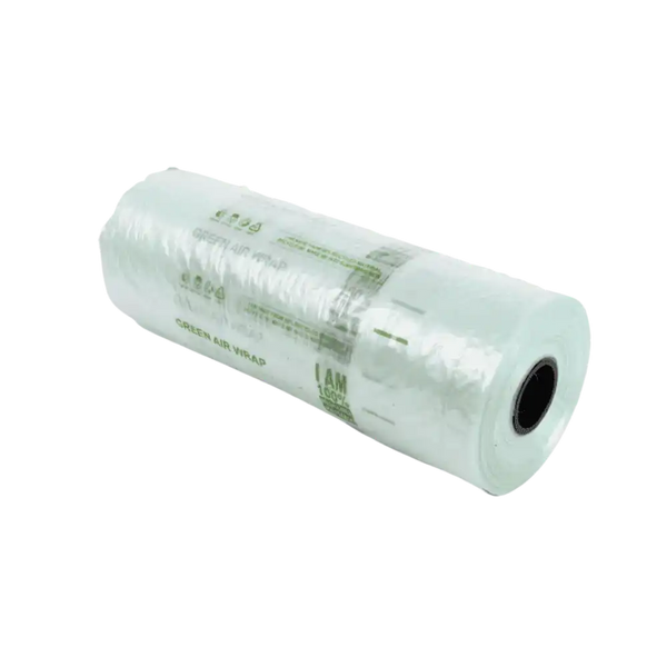 Roll of clear air wrap on a white background