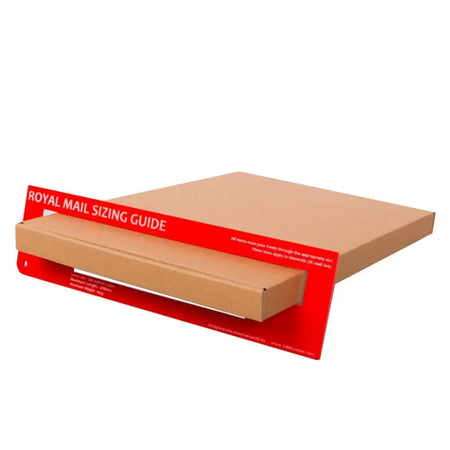 C4 Cardboard box with a red 'Royal Mail Sizing Guide' on a white background