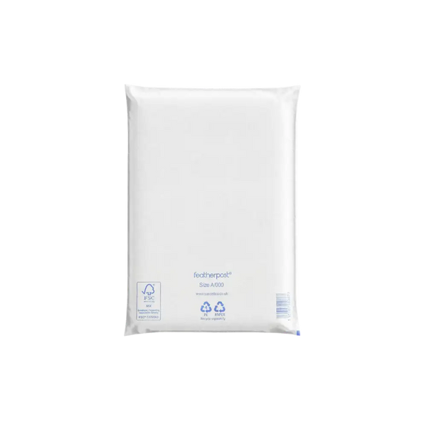 White Padded Envelope A/000 with Featherpost branding on a white background