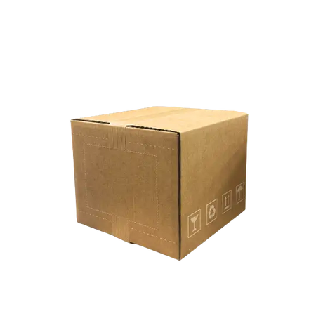 Premium Brown cardboard box with handling instructions on a white background