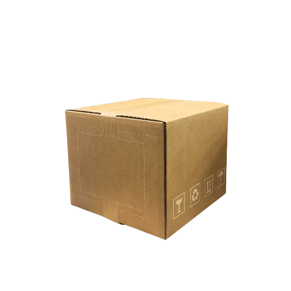 Premium Brown cardboard box with handling instructions on a white background