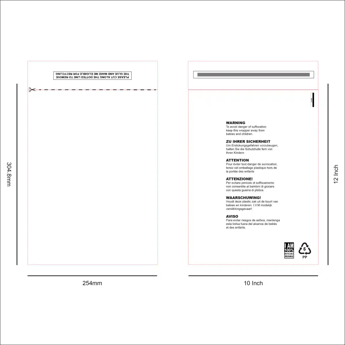 Design for eco-friendly Transparent mailing bags 10 x 12