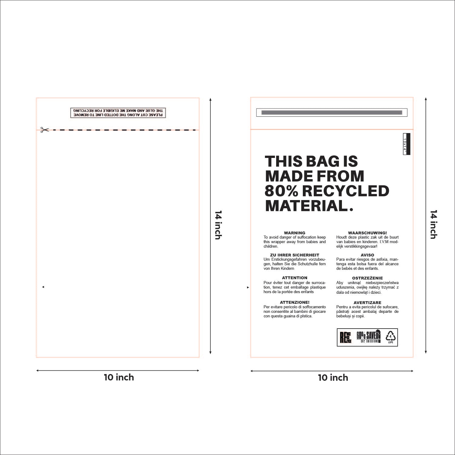 10 x 14 Resealable Clear mailing bag design