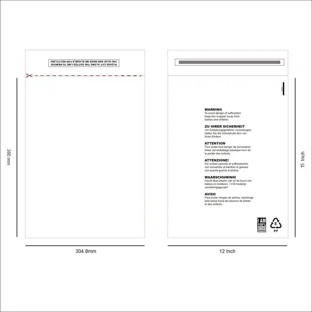 Design for eco-friendly Transparent mailing bags 12 x 15