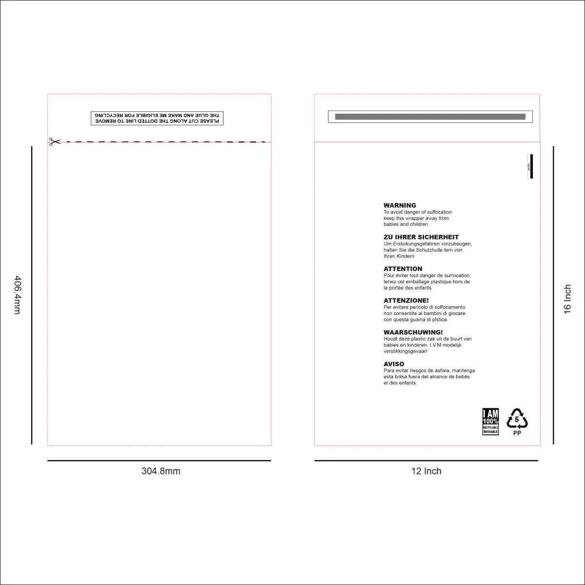 Design for eco-friendly Transparent mailing bags 12 x 16