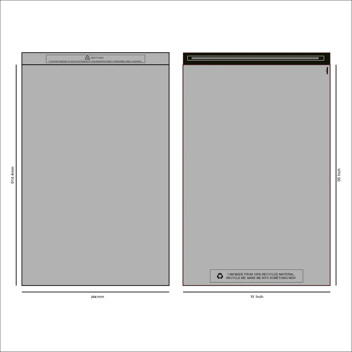 Design of SR Mailing's recycled grey mailing bag 12 x 36