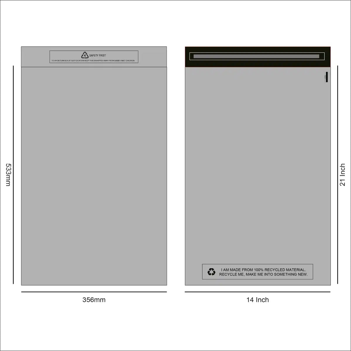 Design of SR Mailing's recycled grey mailing bag 14 x 21