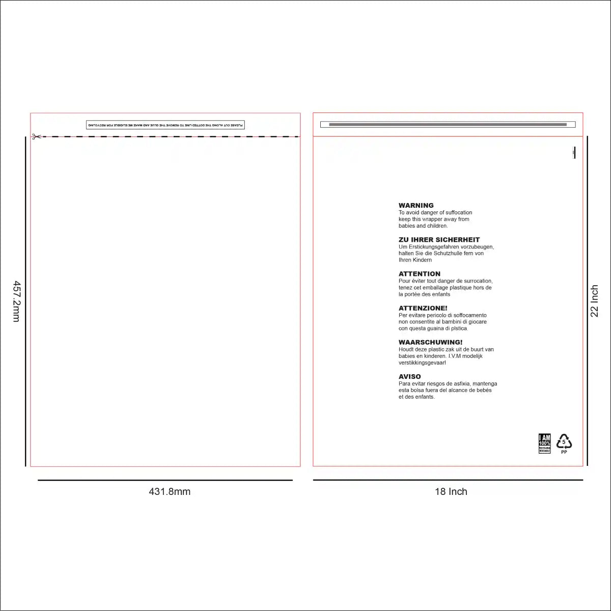 Design for eco-friendly Transparent mailing bags 18 x22