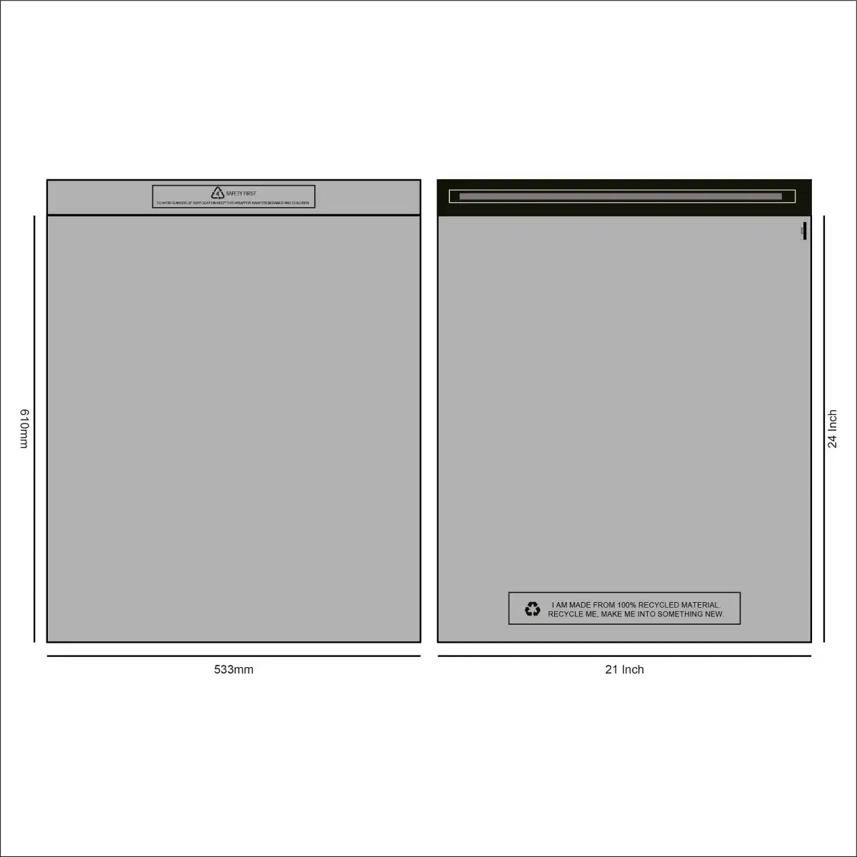 Design of SR Mailing's recycled grey mailing bag 21 x 24