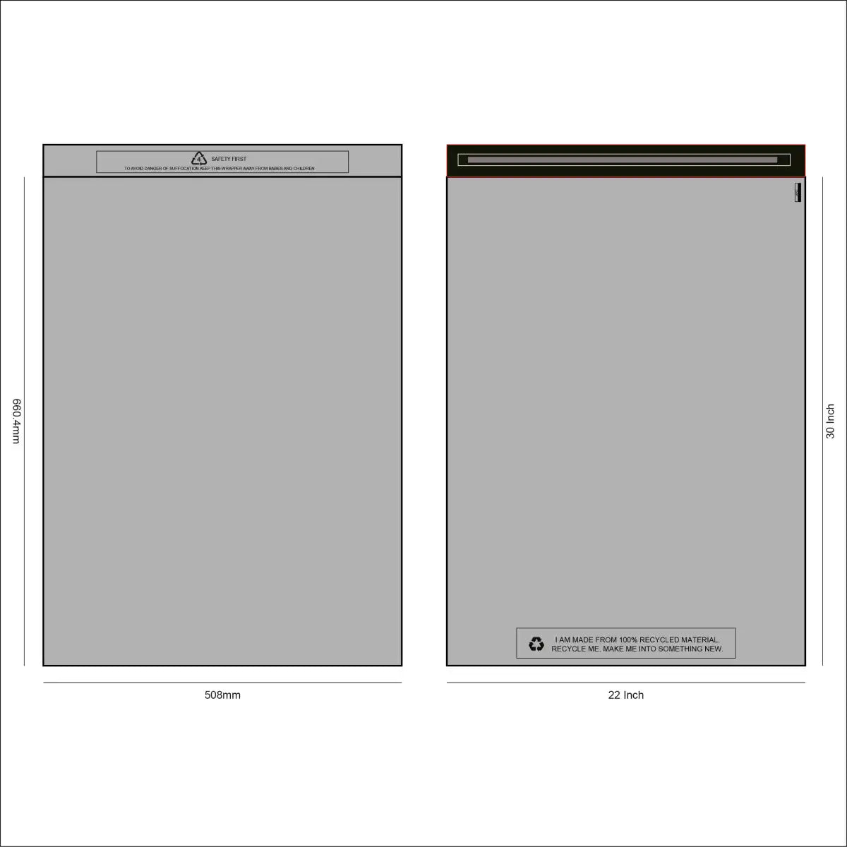 Design of SR Mailing's recycled grey mailing bag 22 x 30 