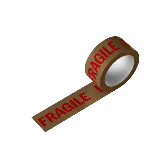 Roll of 48mm fragile kraft tape on a white background
