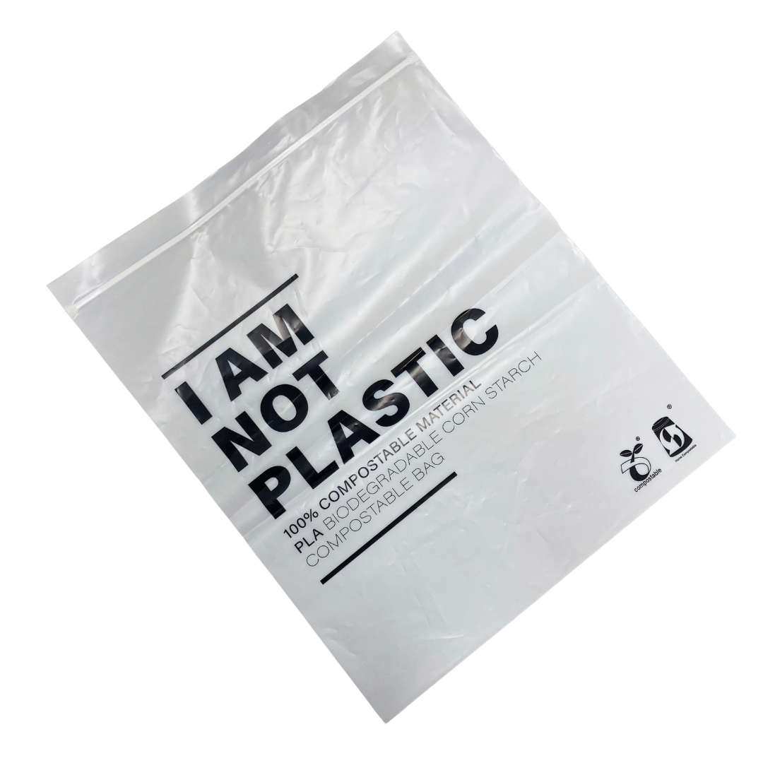 Slanted Compostable Mailing bag with the words ' I am not Plastic ' 