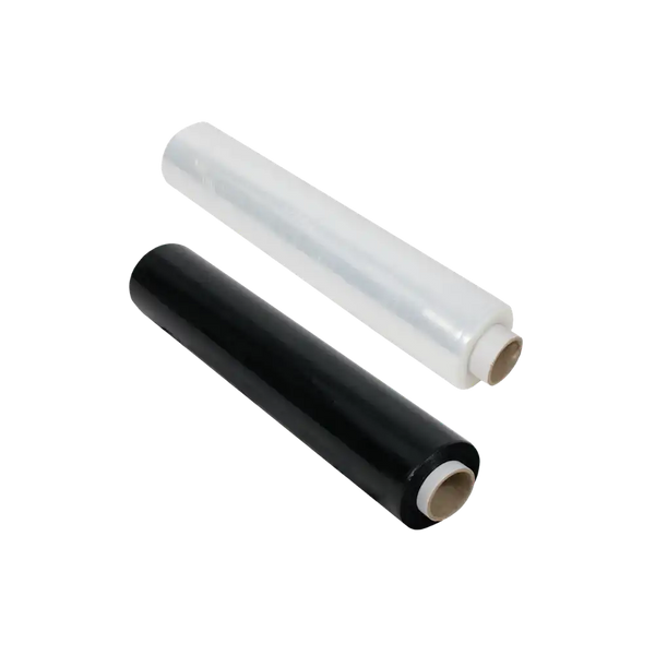 Clear and Black Pallet Wrap side by side