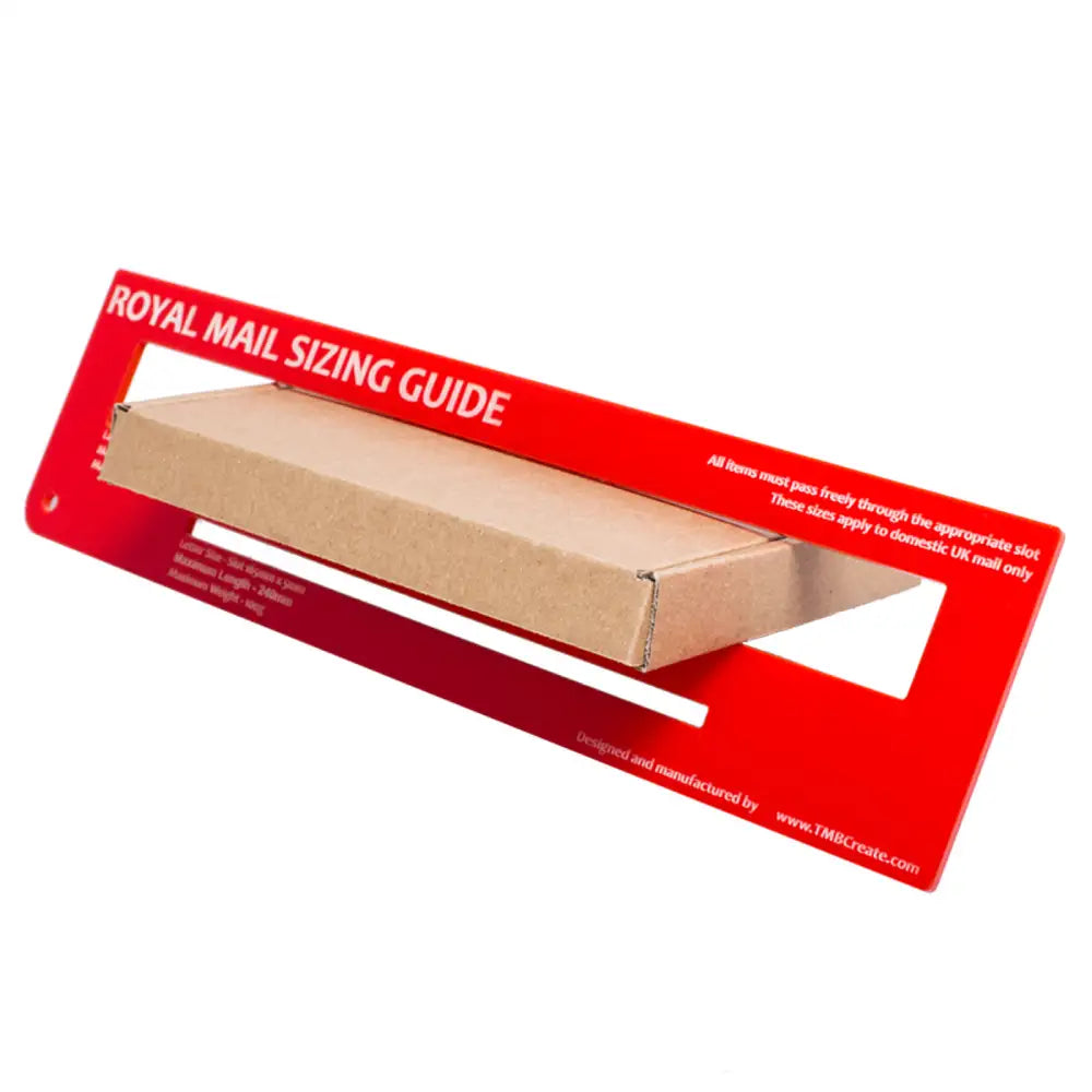 C6 Cardboard box with a red 'Royal Mail Sizing Guide' on a white background