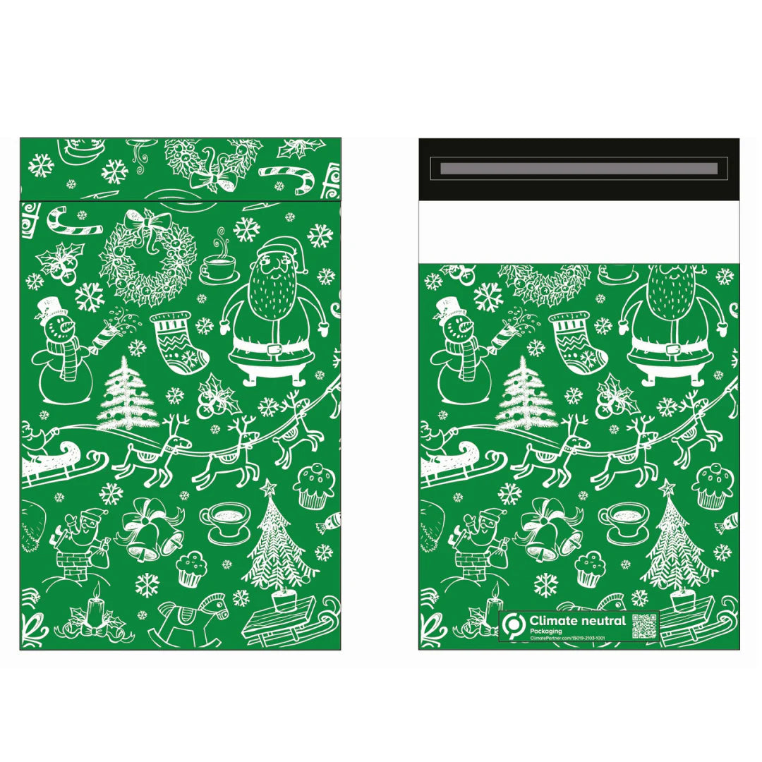 Christmas Green Recycled Mail Bag (10x14 Inch/25.4x35.6cm)
