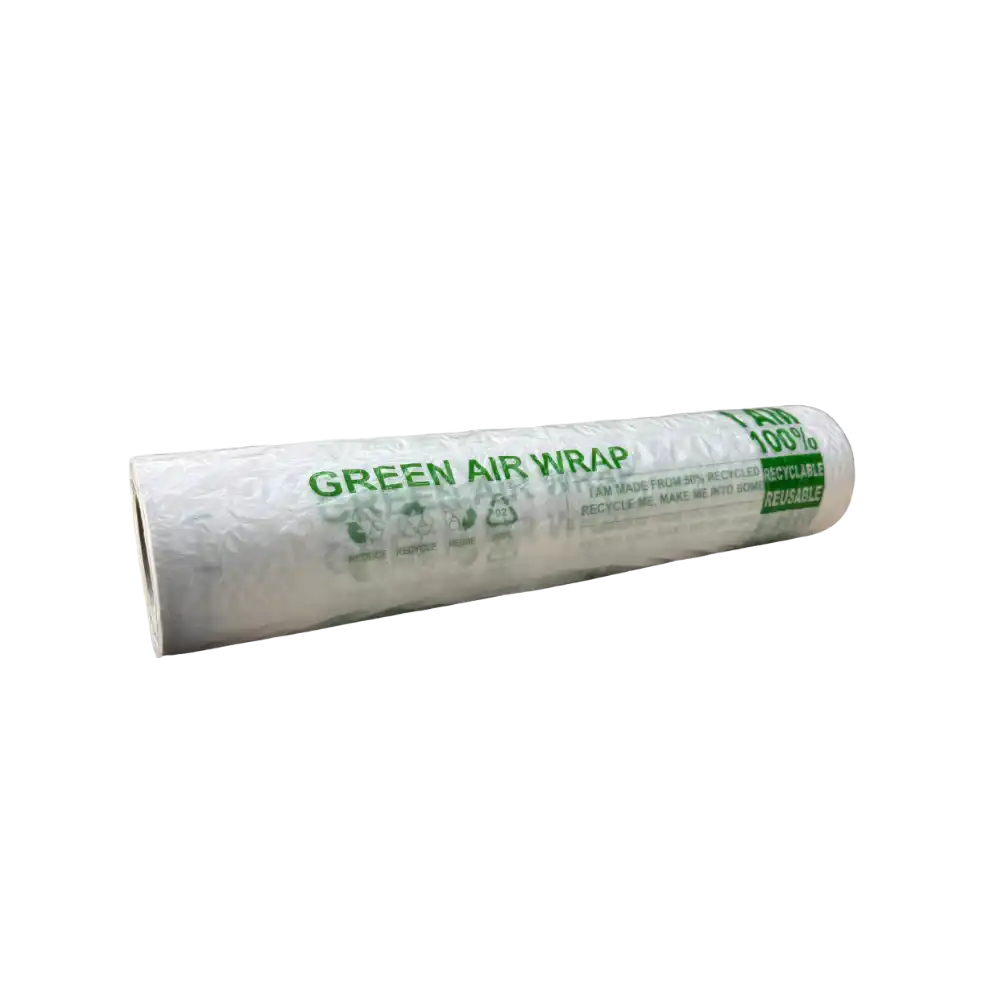 Roll of Green Air Wrap on a white background