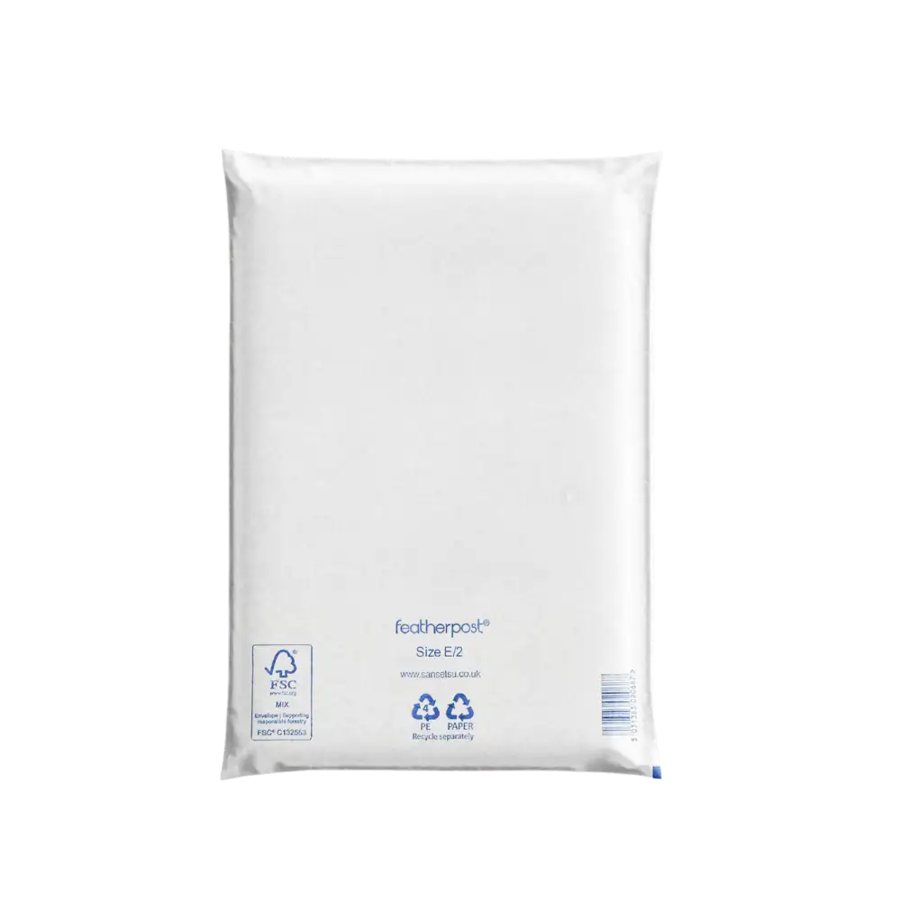 White Padded Envelope E/2 with Featherpost branding on a white background