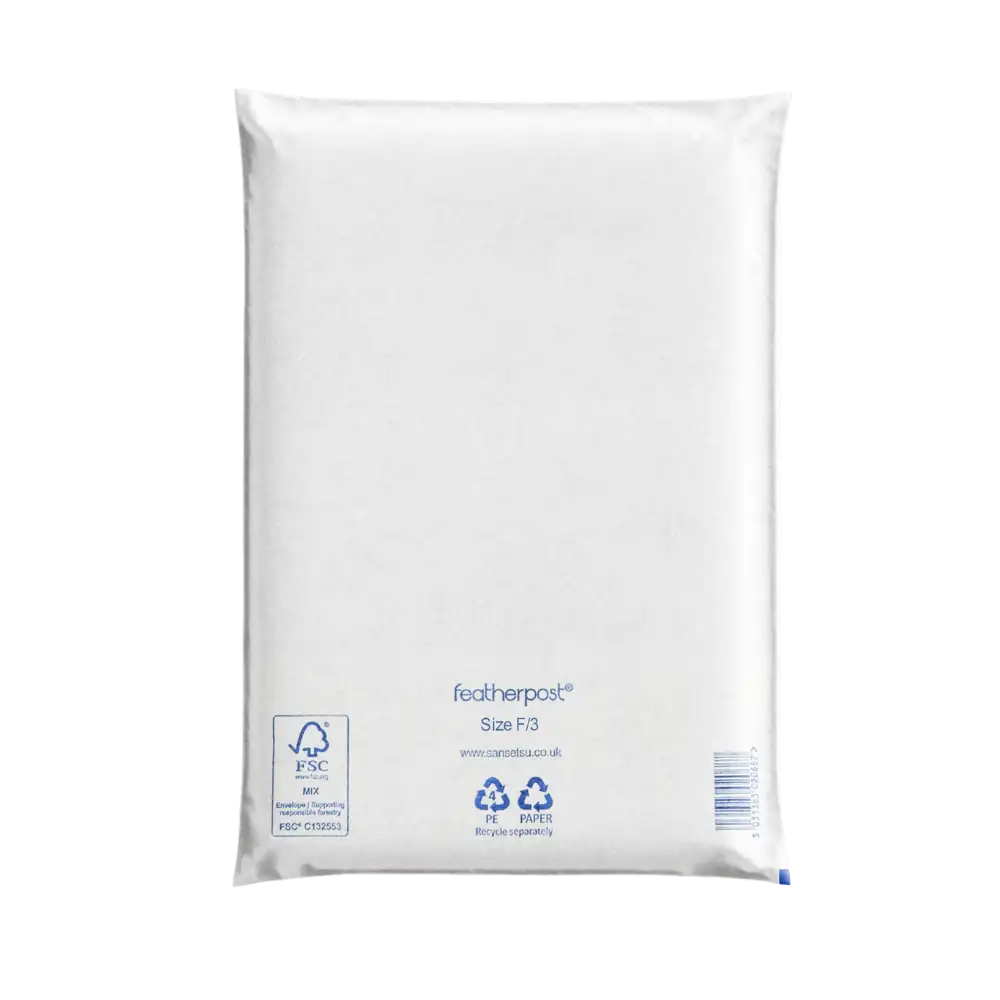 White Padded Envelope F/3 with Featherpost branding on a white background