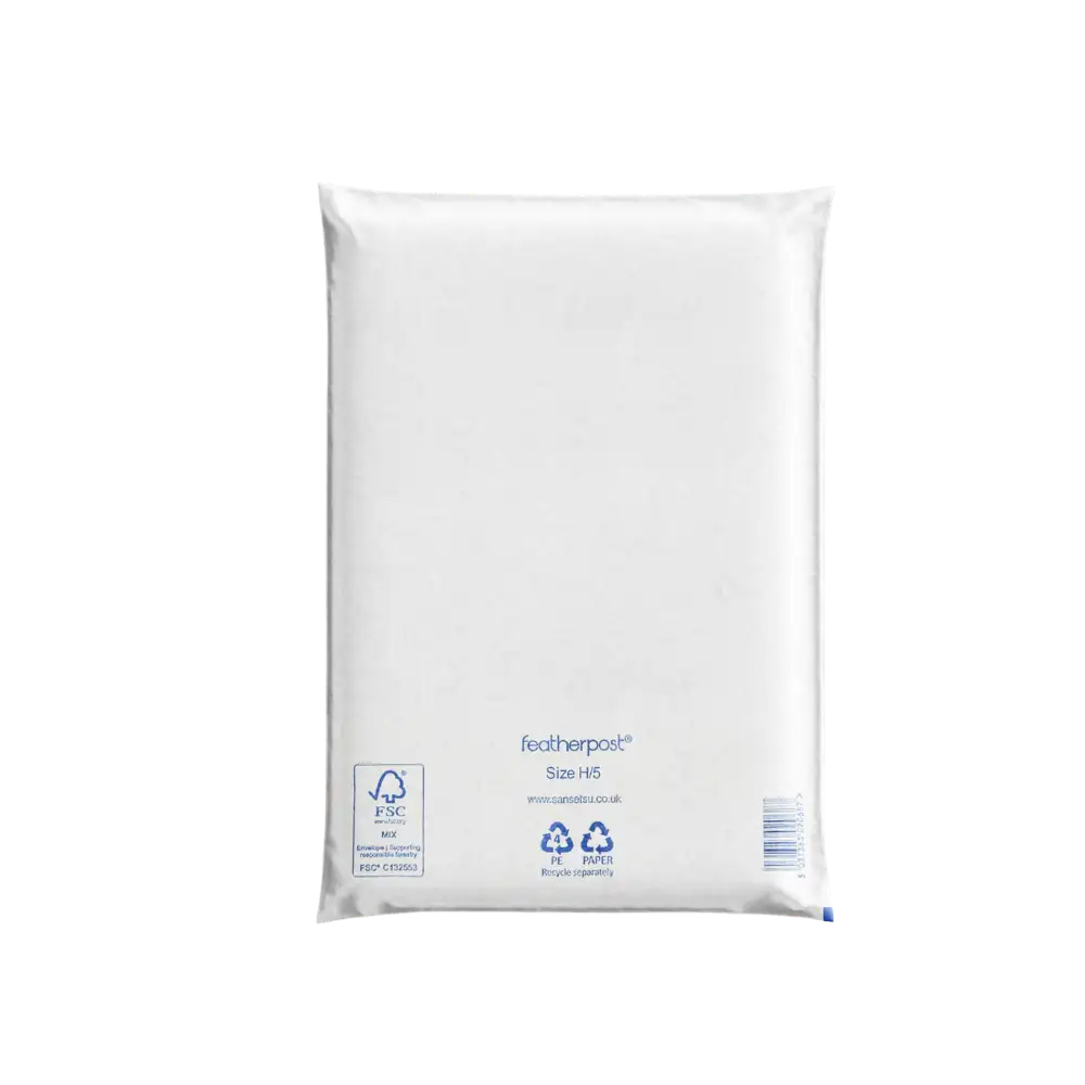 White Padded Envelope H/5 with Featherpost branding on a white background