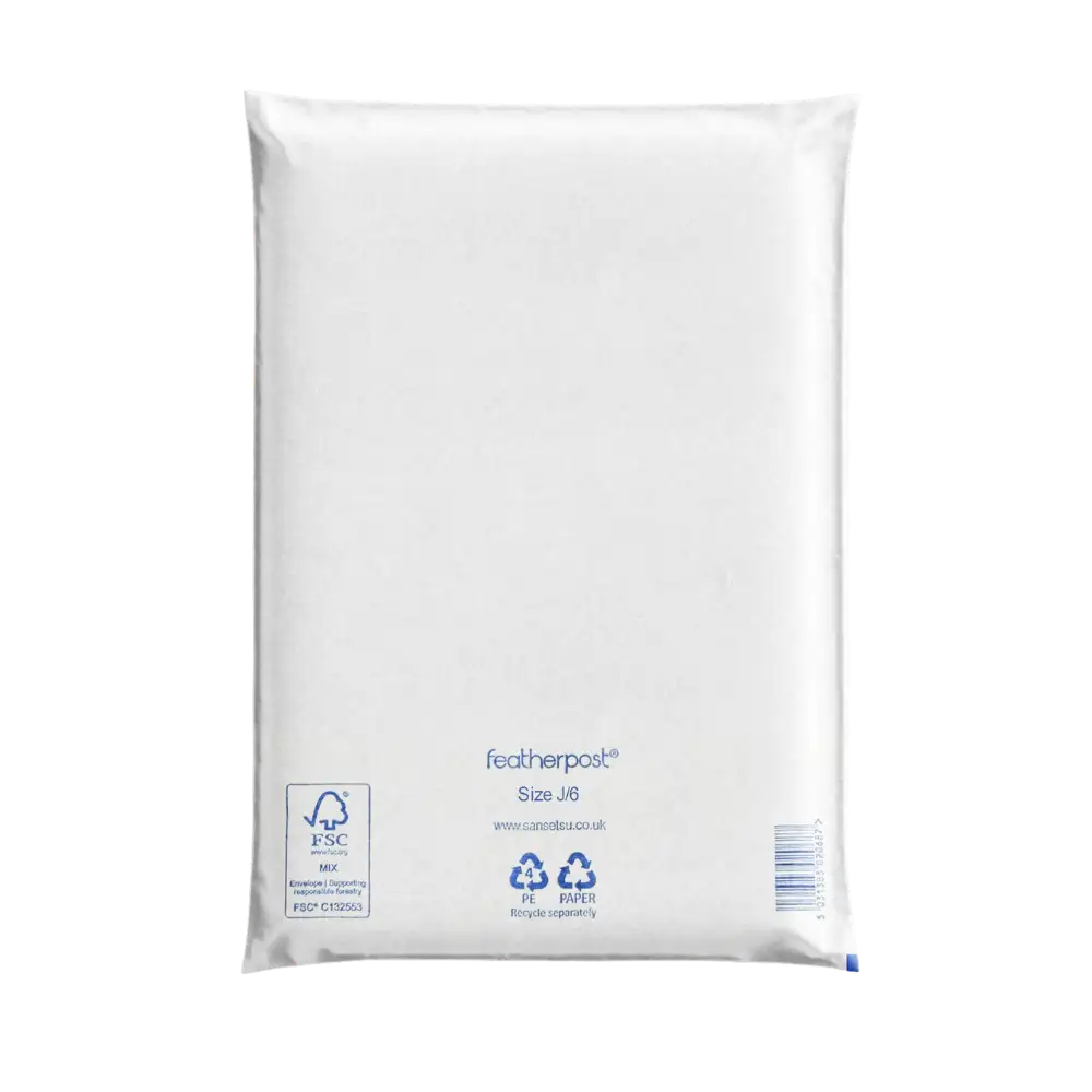 White Padded Envelope J/6 with Featherpost branding on a white background
