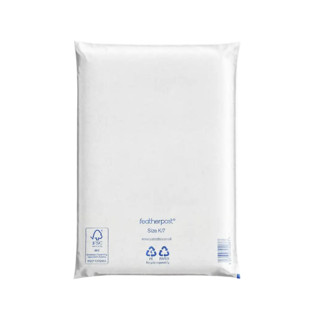 White Padded Envelope K/7 with Featherpost branding on a white background