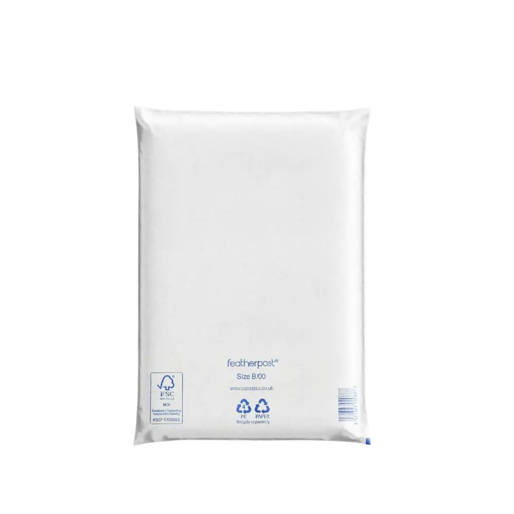 White Padded Envelope B/00 with Featherpost branding on a white background