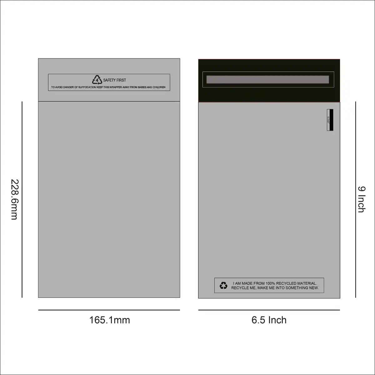 Design of SR Mailing's recycled grey mailing bag 6.5 x 9 