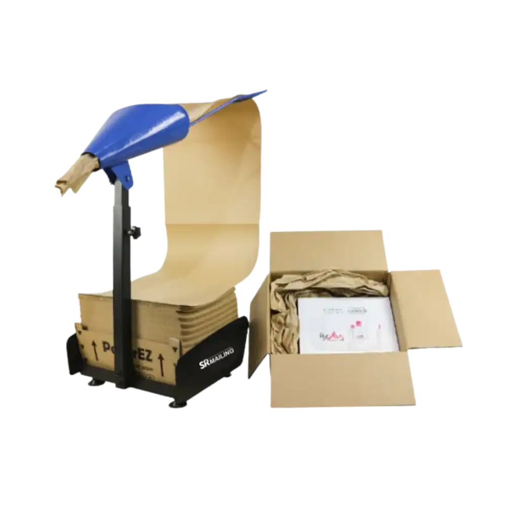 Manual void fill holder using kraft fanfold paper