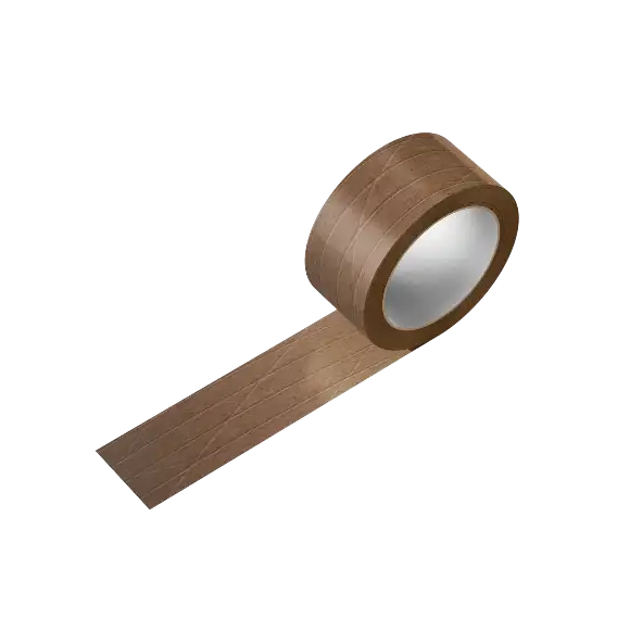Roll of 48mm reinforced kraft tape on a white background