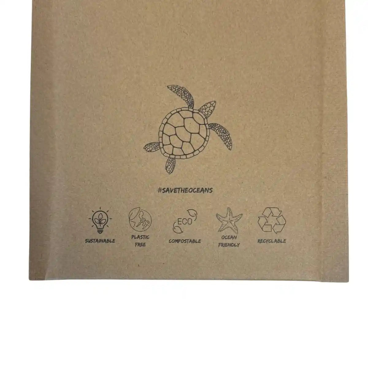 recyclable paper bubble envelope close up text saving the ocean