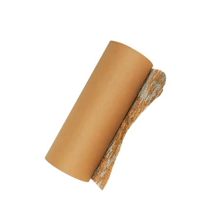 Brown kraft paper honeycomb roll at a slight angle on transparent background