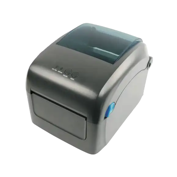 Black Thermal Label Printer on White Background
