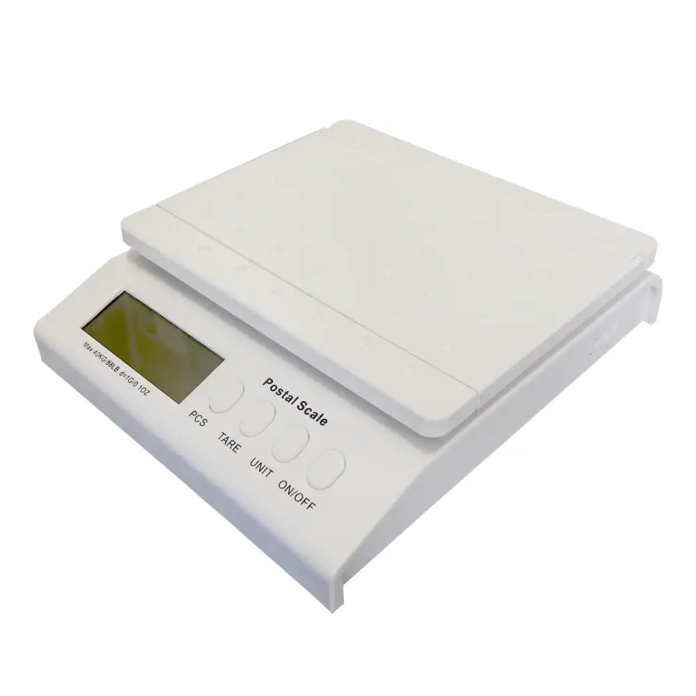 White electronic scale on white background