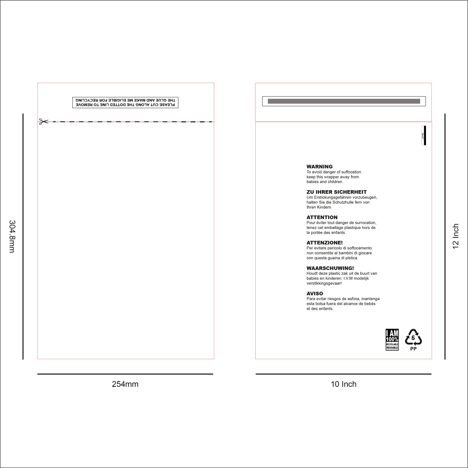 10 x 12 Resealable Clear mailing bag design