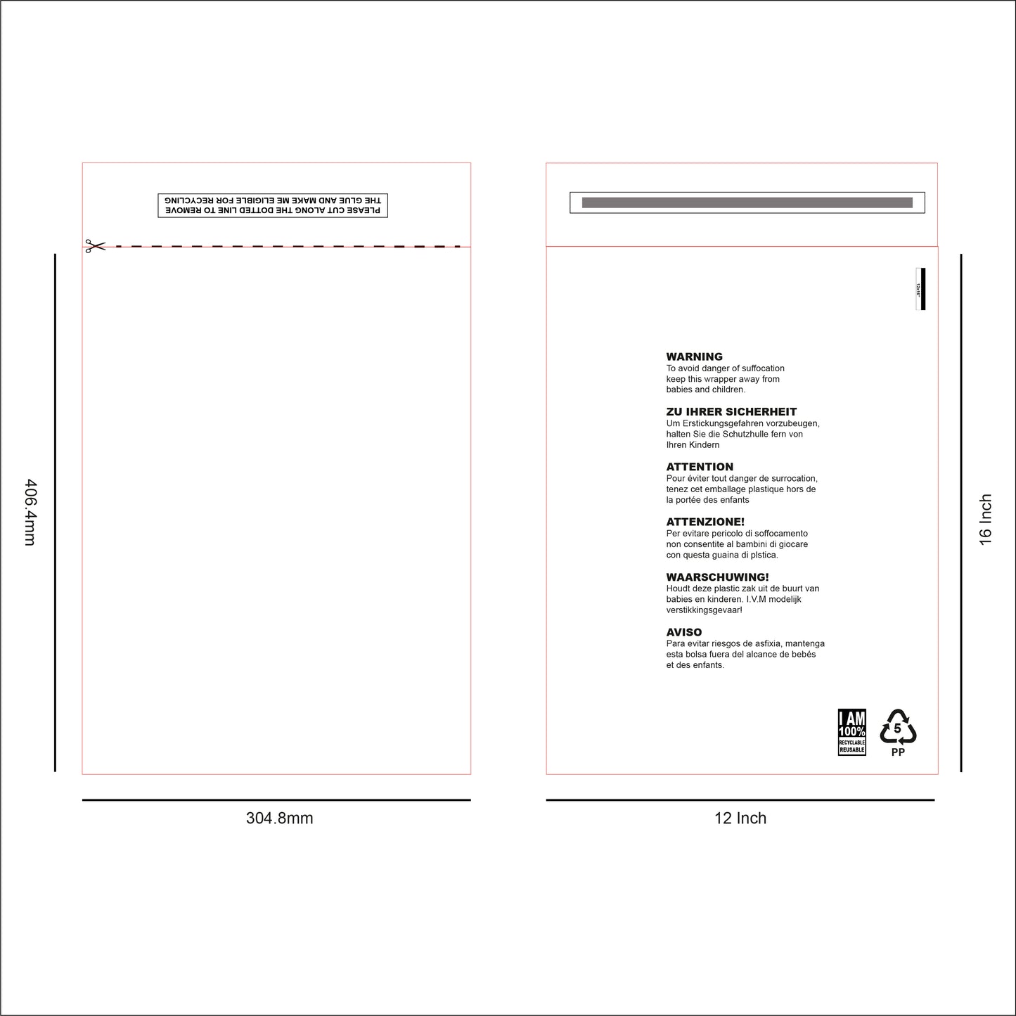 12 x 16 Resealable Clear mailing bag design