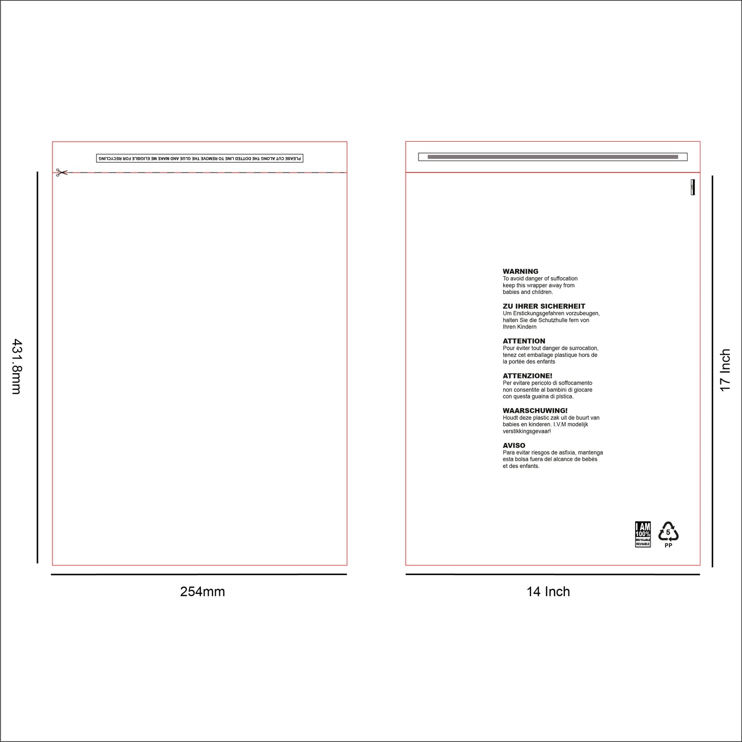 10 x 14 Resealable Clear mailing bag design
