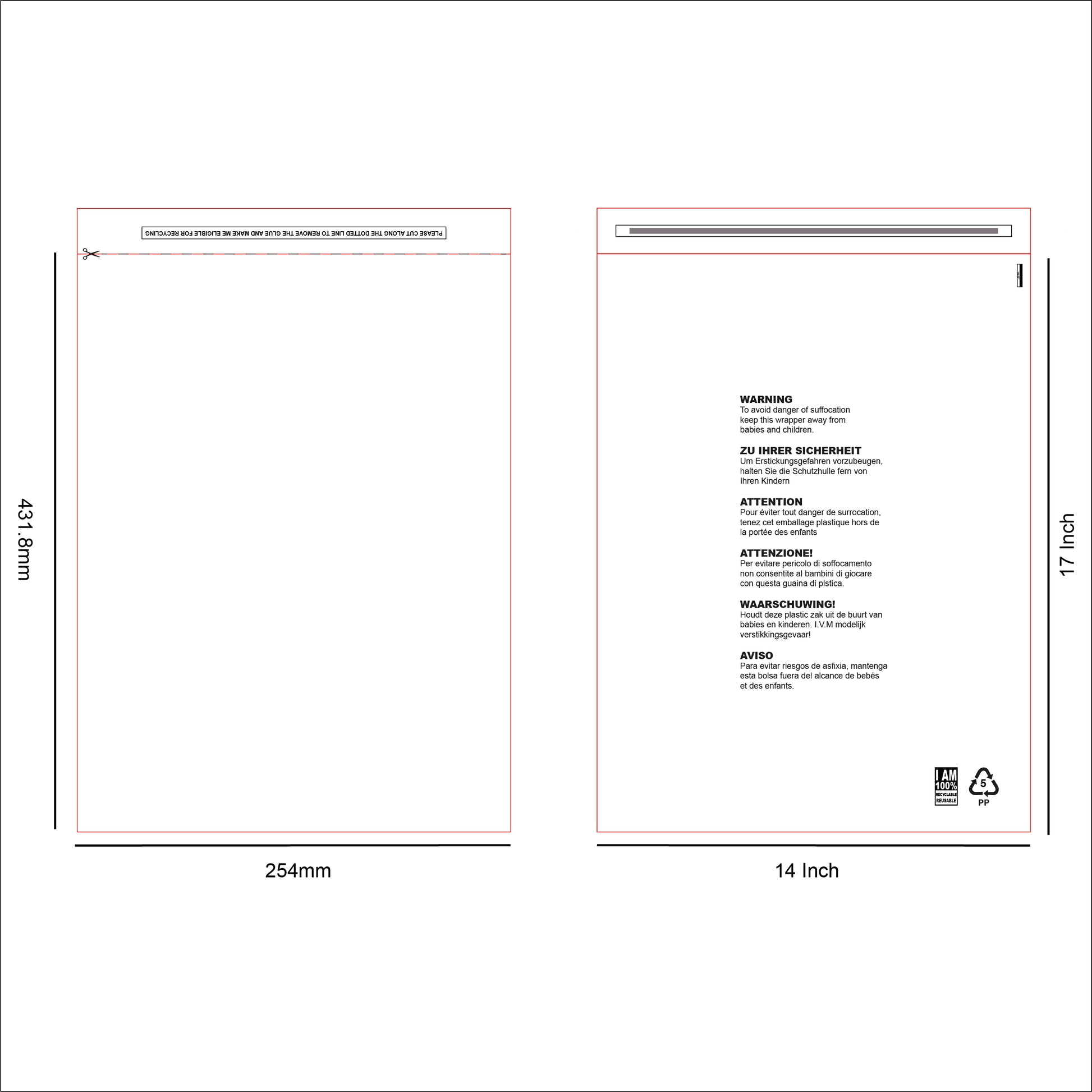 10 x 14 Resealable Clear mailing bag design