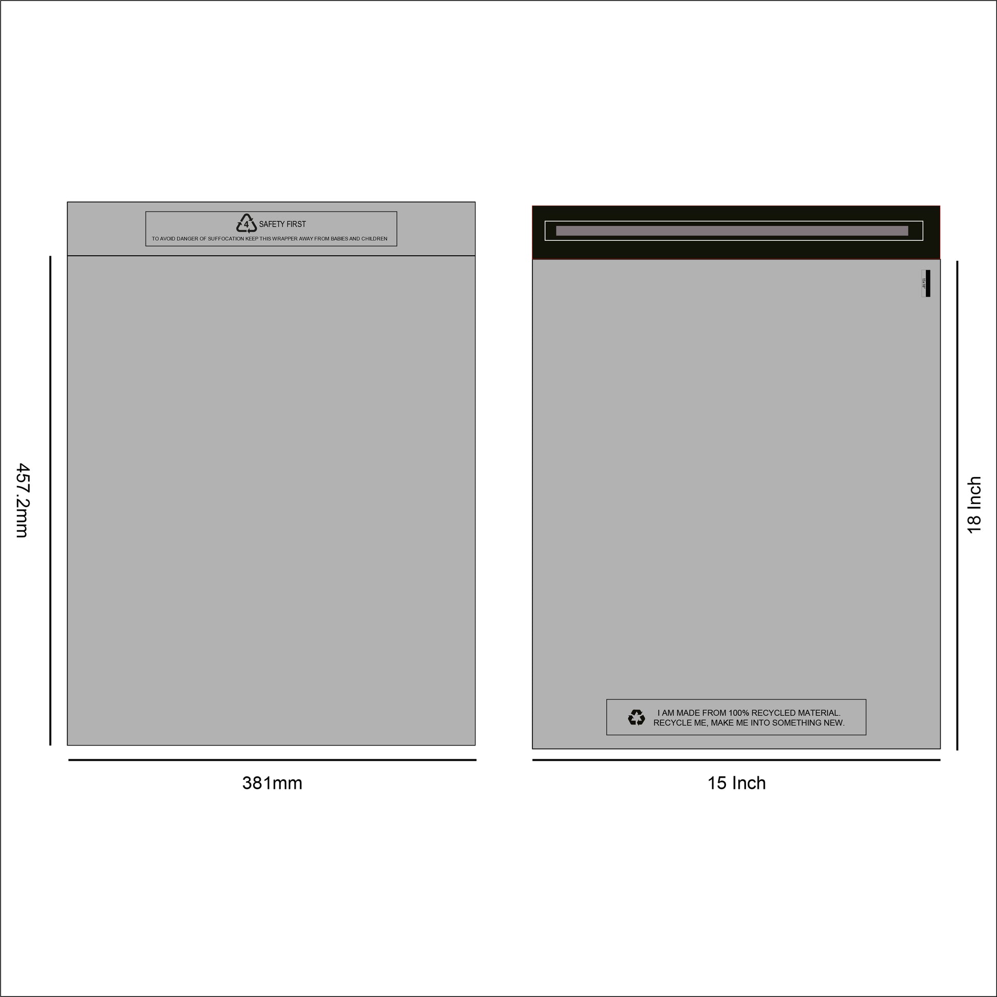 Design of Grey recycled Mail Bag 15 x 18 inches for packaging products