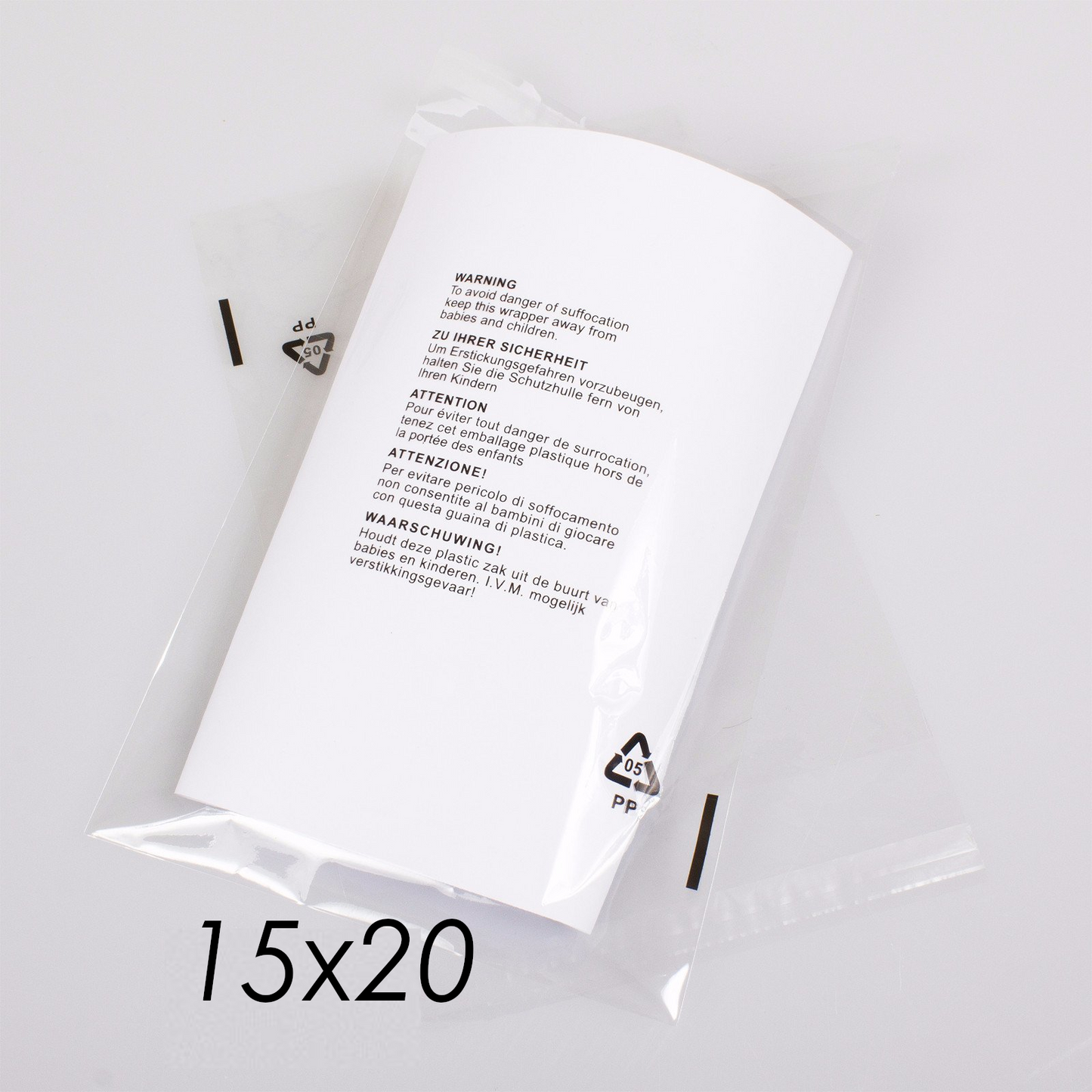 15X20" CPP Transparent Packaging Bag with Warning Labels Printed,SR Mailing,