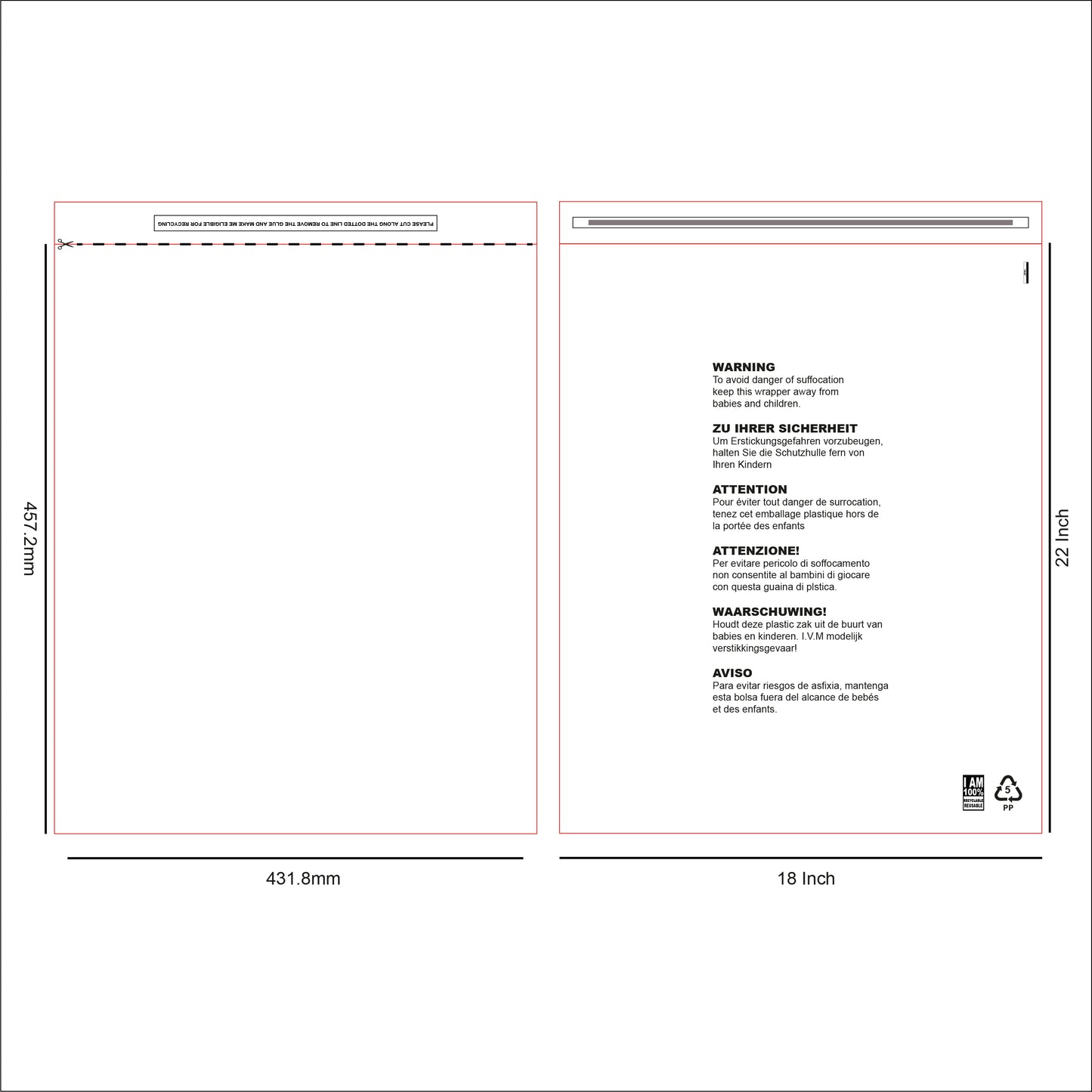 18 x 22 Resealable Clear mailing bag design