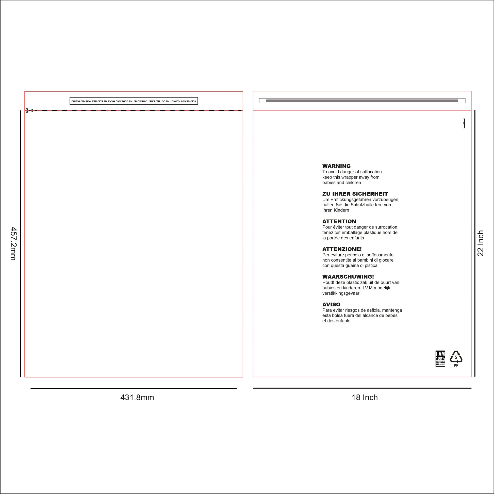 18 x 22 Resealable Clear mailing bag design