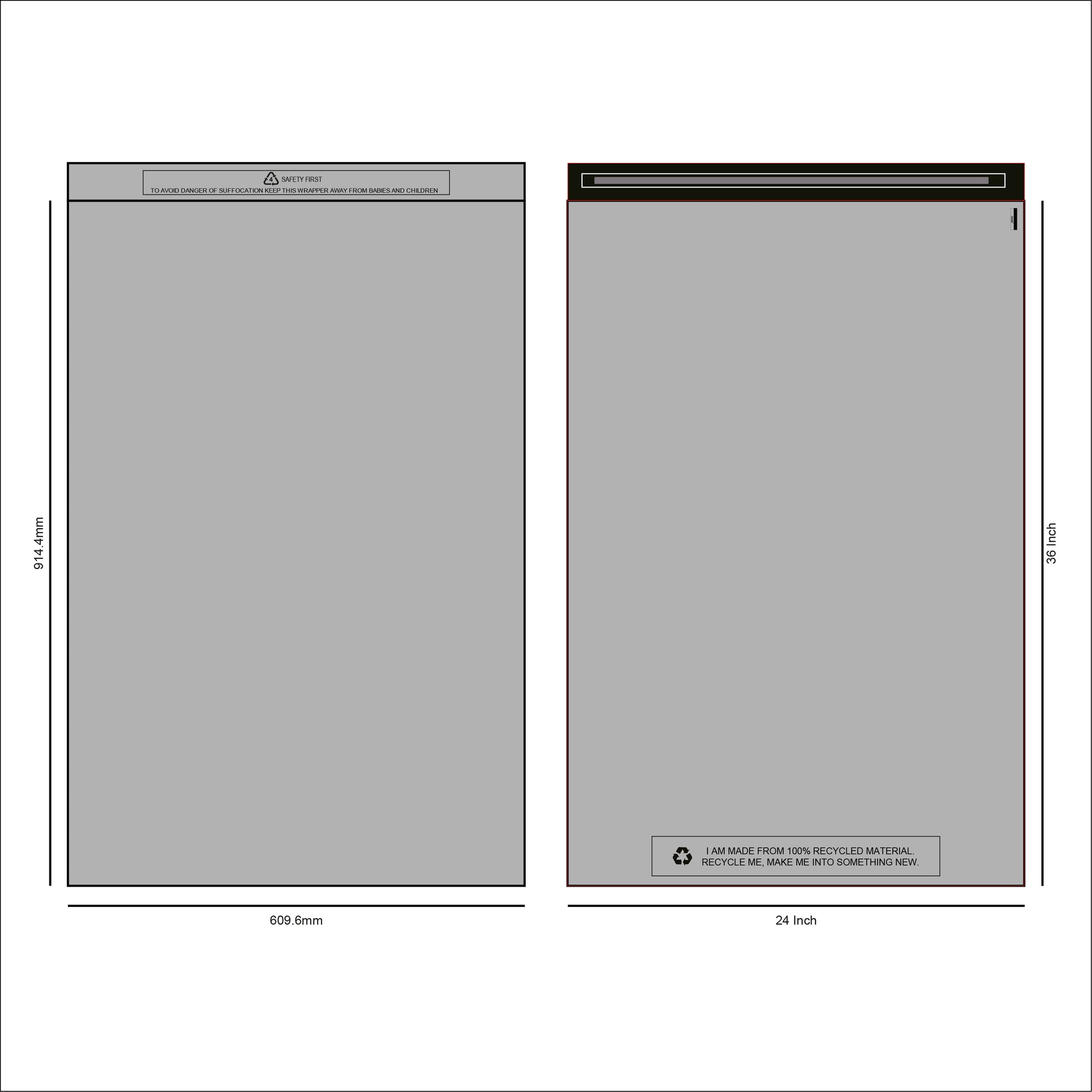 Design of Grey recycled Mail Bag 24 x 36 inches for packaging products