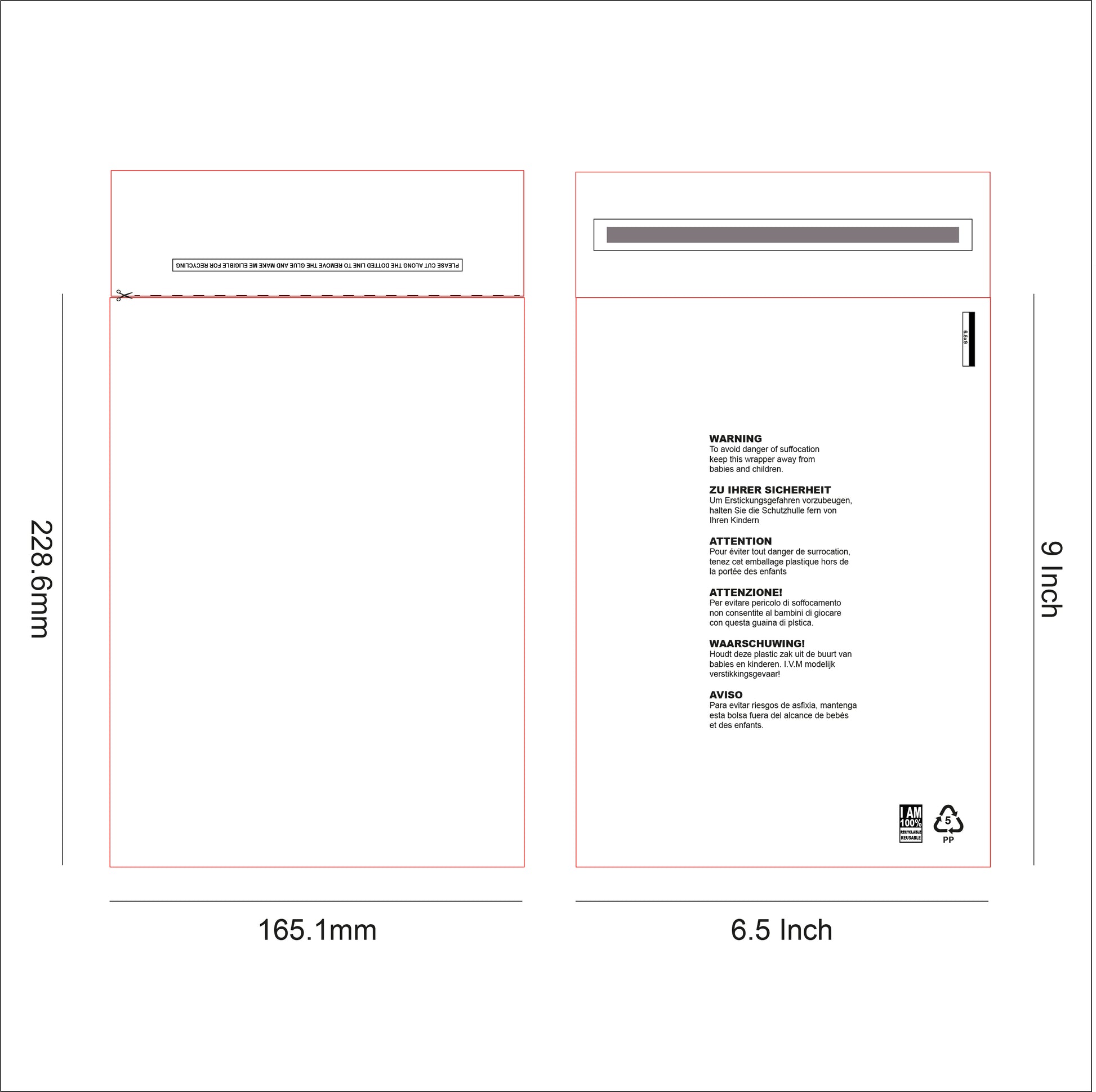 6.5 x 9 Resealable Clear mailing bag design