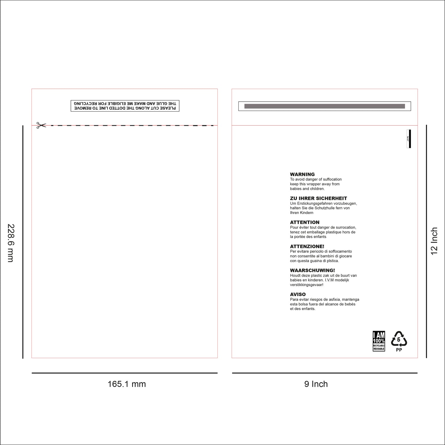 9 x 12 Resealable Clear mailing bag design
